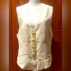 Platinum by Dorothy Schoelen Vintage Vest Massive Gold 💛 Buttons Hand Painted LG